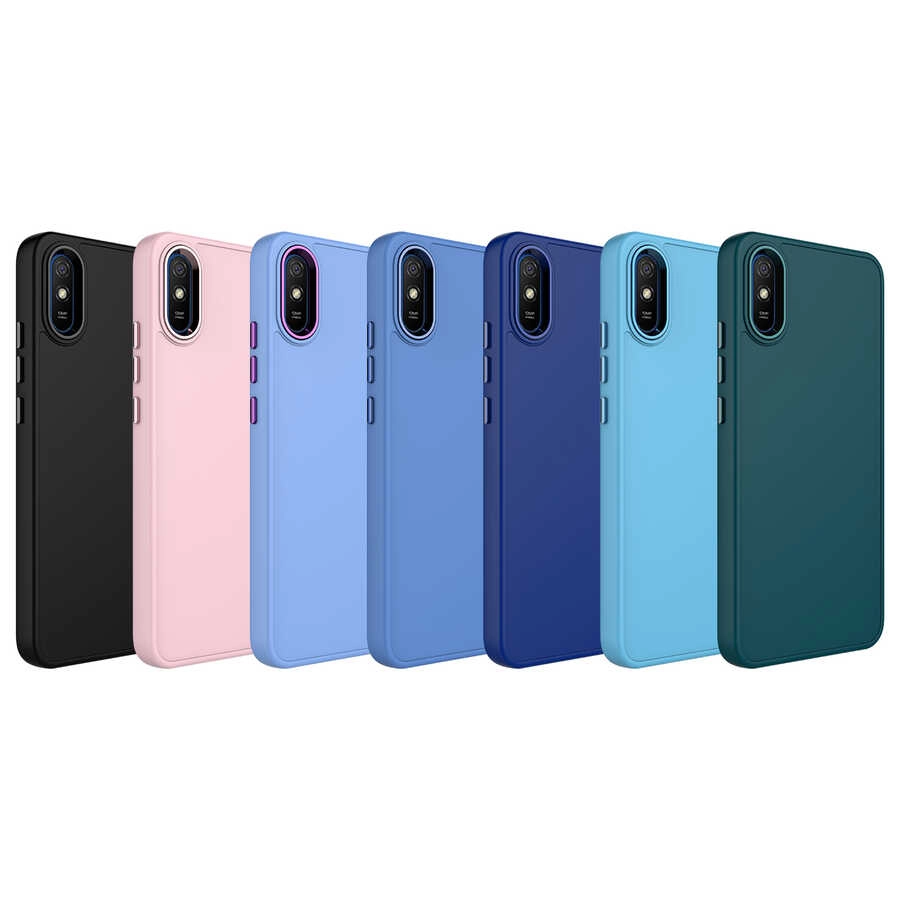 Xiaomi Uyumlu  Redmi 9A Kılıf Metal Çerçeve ve Buton Tasarımlı Silikon Zore Luna Kapak