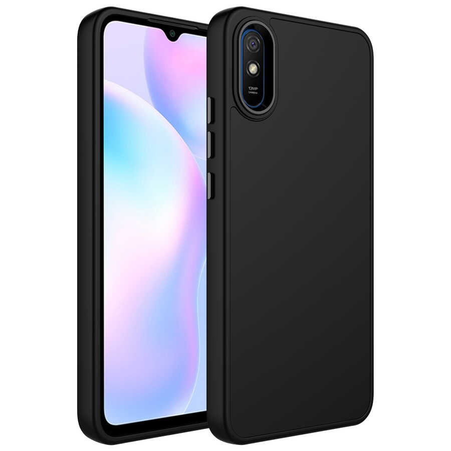 Xiaomi Uyumlu  Redmi 9A Kılıf Metal Çerçeve ve Buton Tasarımlı Silikon Zore Luna Kapak