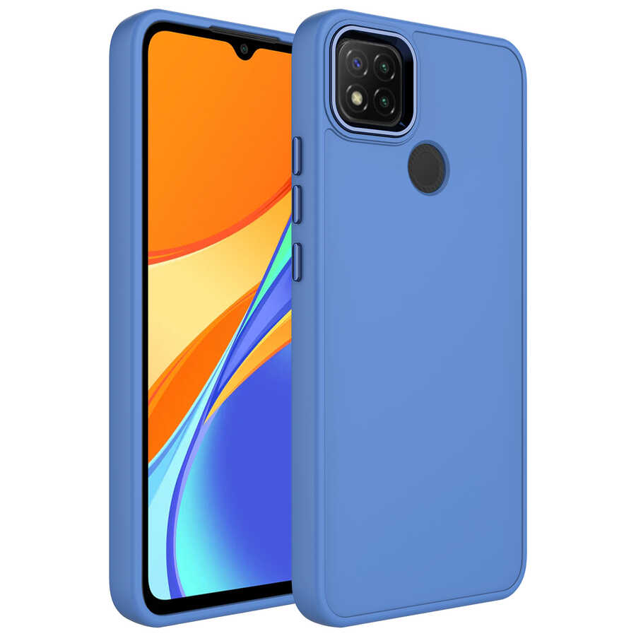 Xiaomi Uyumlu  Redmi 9C Kılıf Metal Çerçeve ve Buton Tasarımlı Silikon Zore Luna Kapak-Lavendery gray