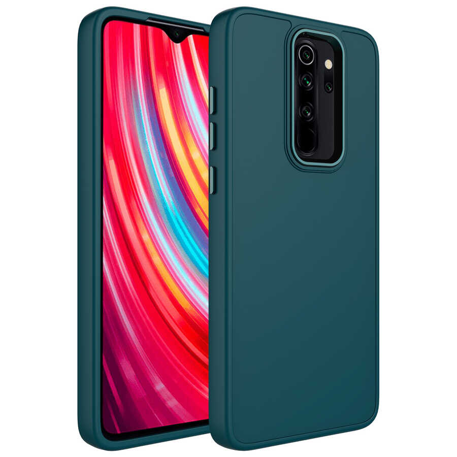 Xiaomi Uyumlu  Redmi Note 8 Pro Kılıf Metal Çerçeve ve Buton Tasarımlı Silikon Zore Luna Kapak-Koyu yeşil