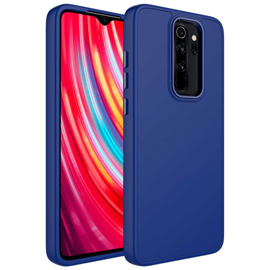 Xiaomi Uyumlu  Redmi Note 8 Pro Kılıf Metal Çerçeve ve Buton Tasarımlı Silikon Zore Luna Kapak-Lacivert
