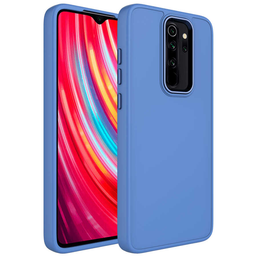 Xiaomi Uyumlu  Redmi Note 8 Pro Kılıf Metal Çerçeve ve Buton Tasarımlı Silikon Zore Luna Kapak-Lavendery gray