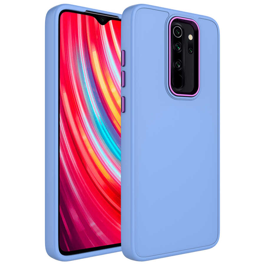 Xiaomi Uyumlu  Redmi Note 8 Pro Kılıf Metal Çerçeve ve Buton Tasarımlı Silikon Zore Luna Kapak-Lila