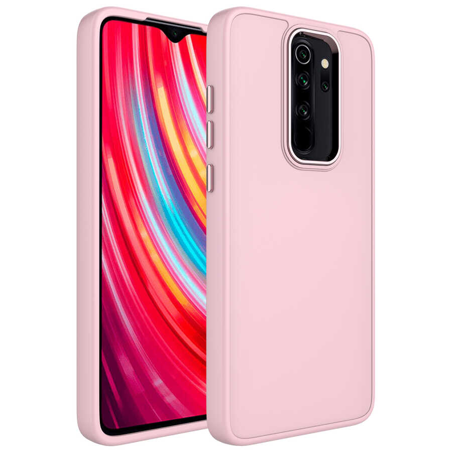 Xiaomi Uyumlu  Redmi Note 8 Pro Kılıf Metal Çerçeve ve Buton Tasarımlı Silikon Zore Luna Kapak-Pembe