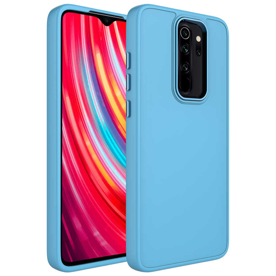 Xiaomi Uyumlu  Redmi Note 8 Pro Kılıf Metal Çerçeve ve Buton Tasarımlı Silikon Zore Luna Kapak-Sierra mavi