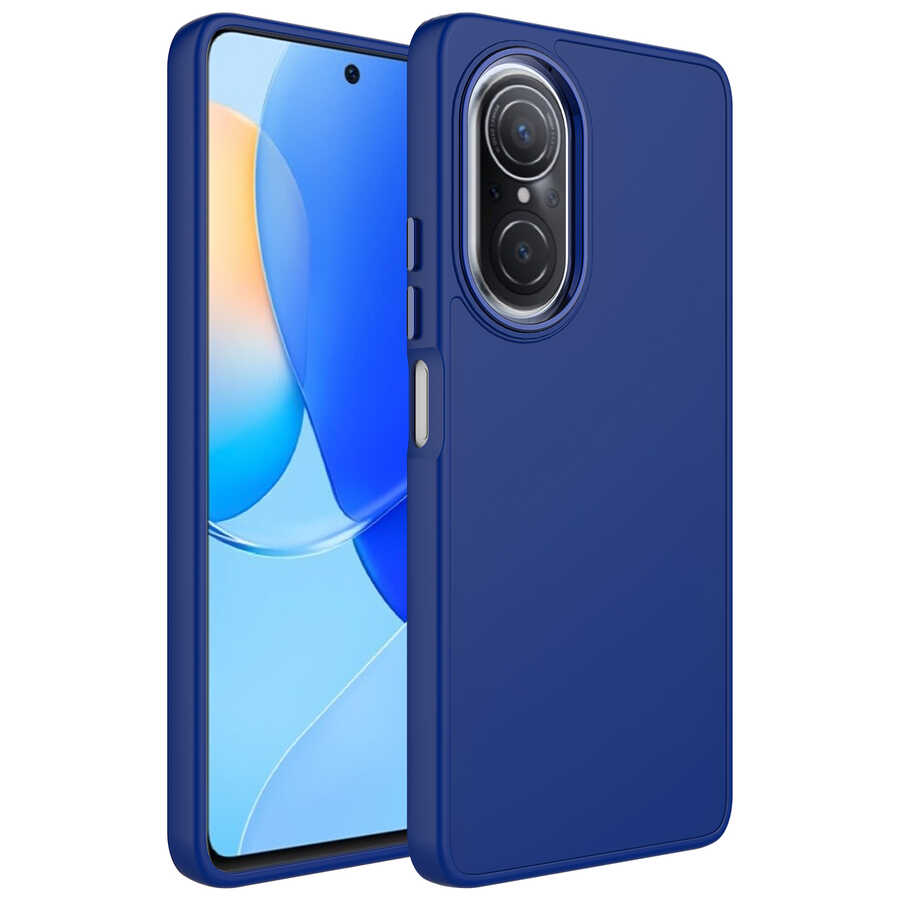 Huawei Uyumlu Nova 9 SE Kılıf Metal Çerçeve ve Buton Tasarımlı Silikon Zore Luna Kapak-Lacivert