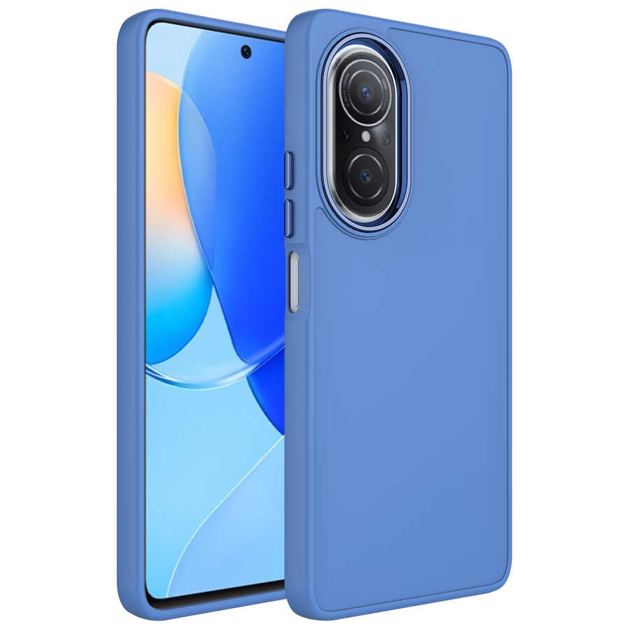 Huawei Uyumlu Nova 9 SE Kılıf Metal Çerçeve ve Buton Tasarımlı Silikon Zore Luna Kapak-Lavendery gray