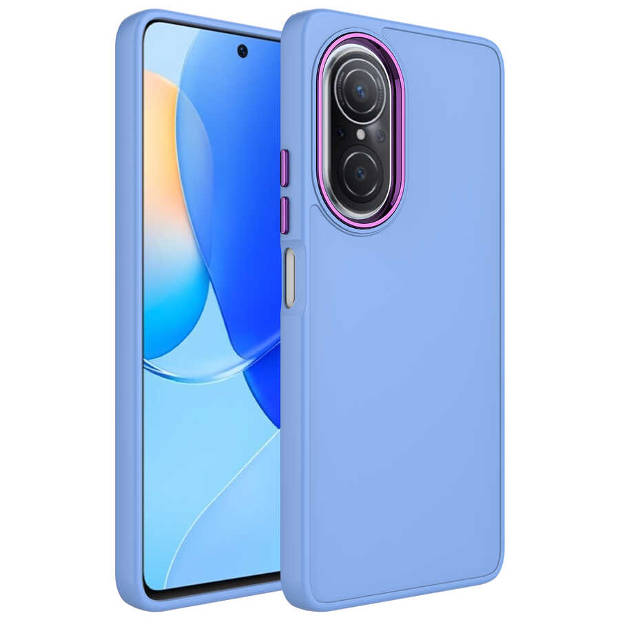 Huawei Uyumlu Nova 9 SE Kılıf Metal Çerçeve ve Buton Tasarımlı Silikon Zore Luna Kapak-Lila