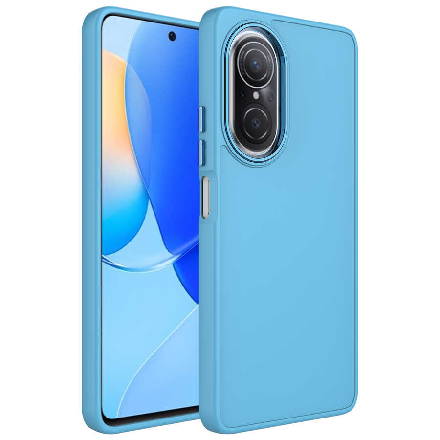 Huawei Uyumlu Nova 9 SE Kılıf Metal Çerçeve ve Buton Tasarımlı Silikon Zore Luna Kapak-Sierra mavi