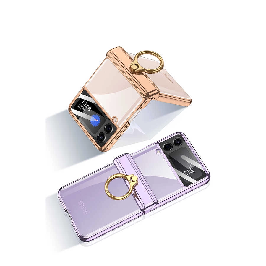 Galaxy Uyumlu Z Flip 4 Kılıf Zore Kıpta Yüzüklü Lens Korumalı Kapak