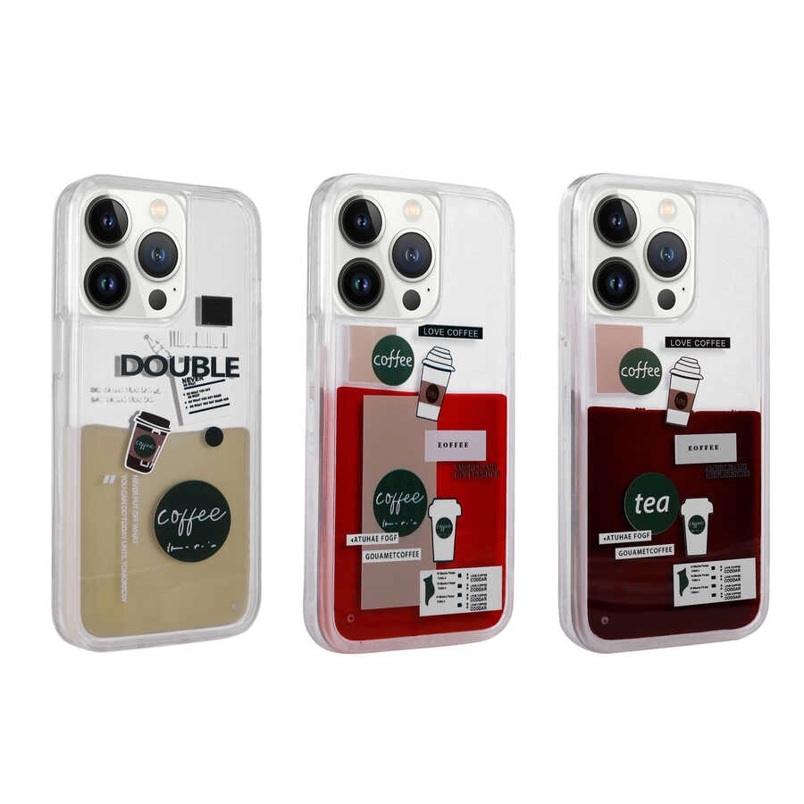 iPhone Uyumlu 14 Pro Max Kılıf Desenli Sıvılı Zore Drink Silikon Kapak