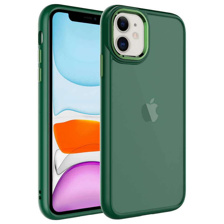 iPhone Uyumlu 11 Kılıf Buzlu Sert PC Zore May Kapak-Koyu yeşil