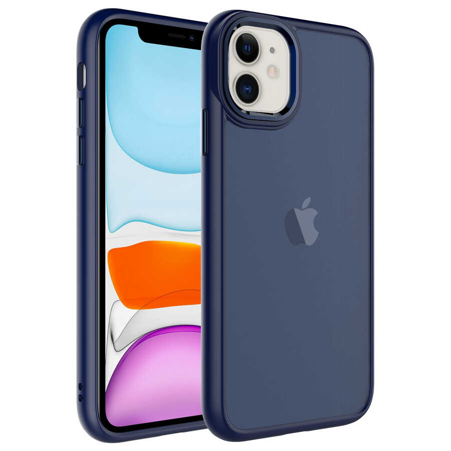 iPhone Uyumlu 11 Kılıf Buzlu Sert PC Zore May Kapak-Lacivert