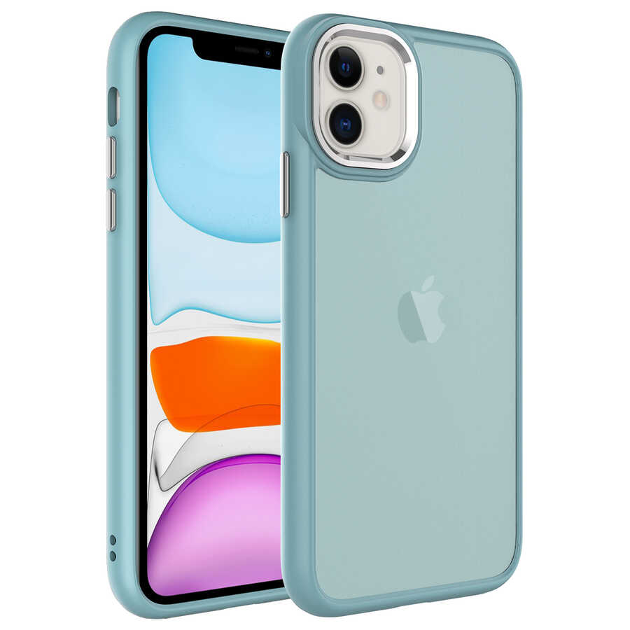 iPhone Uyumlu 11 Kılıf Buzlu Sert PC Zore May Kapak-Mavi