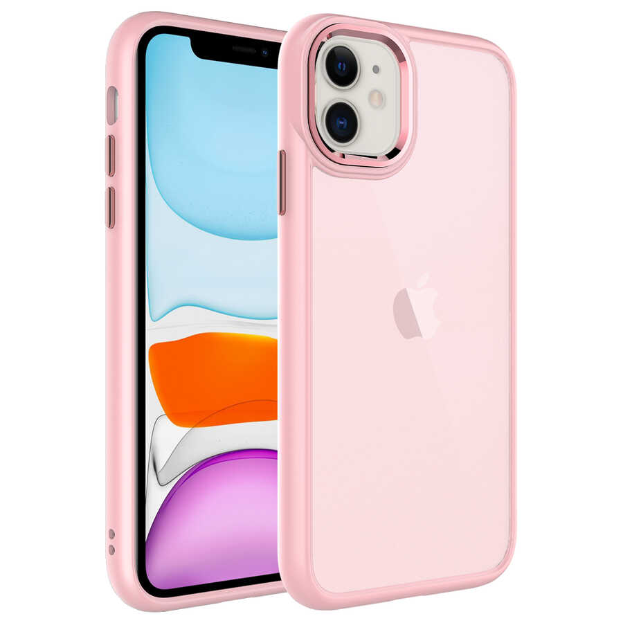 iPhone Uyumlu 11 Kılıf Buzlu Sert PC Zore May Kapak-Pembe açık