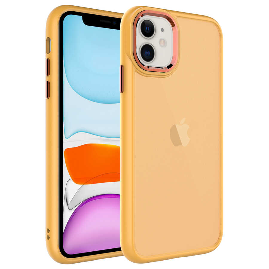 iPhone Uyumlu 11 Kılıf Buzlu Sert PC Zore May Kapak-Turuncu