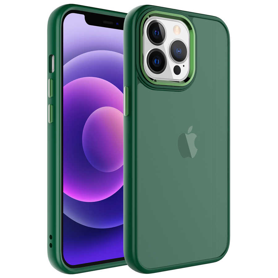 iPhone Uyumlu 13 Pro Kılıf Buzlu Sert PC Zore May Kapak-Koyu yeşil