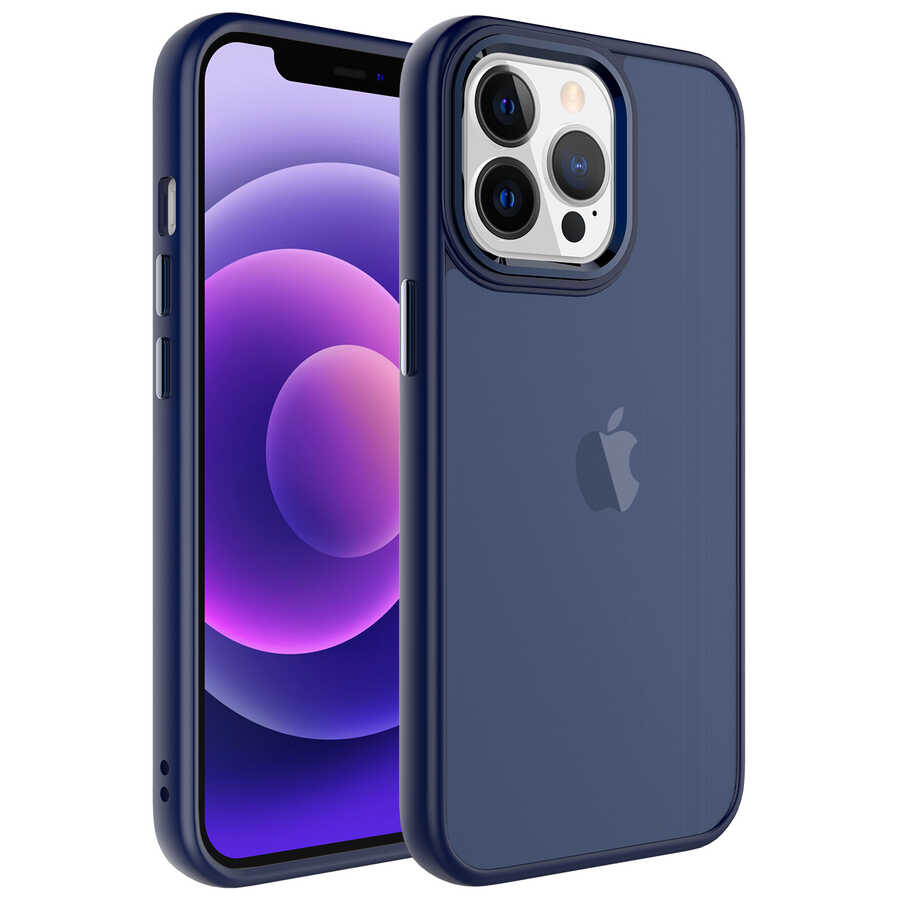 iPhone Uyumlu 13 Pro Kılıf Buzlu Sert PC Zore May Kapak-Lacivert