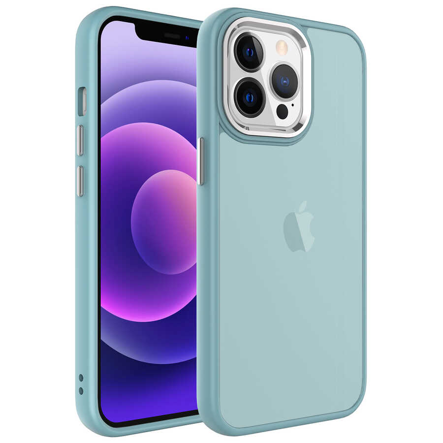 iPhone Uyumlu 13 Pro Kılıf Buzlu Sert PC Zore May Kapak-Mavi