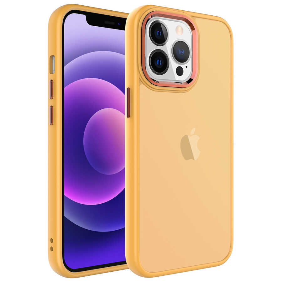 iPhone Uyumlu 13 Pro Max Kılıf Buzlu Sert PC Zore May Kapak-Turuncu