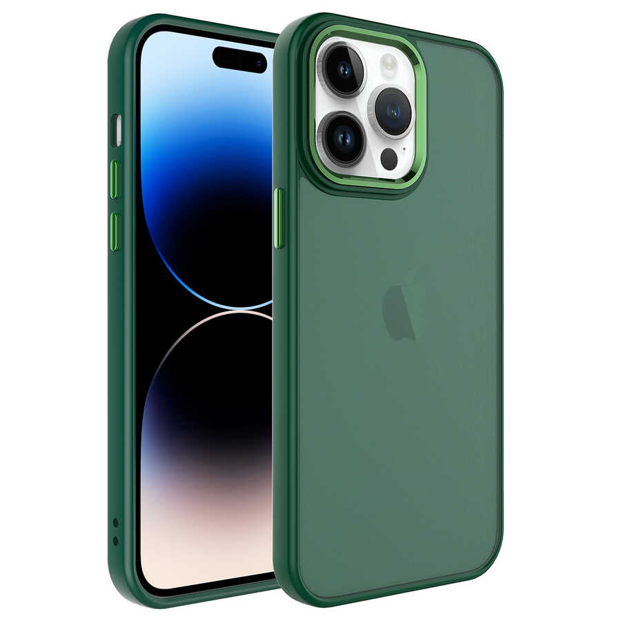 iPhone Uyumlu 14 Pro Kılıf Buzlu Sert PC Zore May Kapak-Koyu yeşil