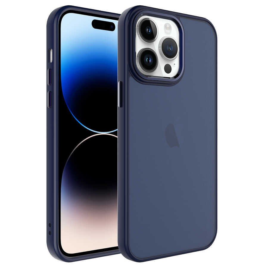 iPhone Uyumlu 14 Pro Kılıf Buzlu Sert PC Zore May Kapak-Lacivert