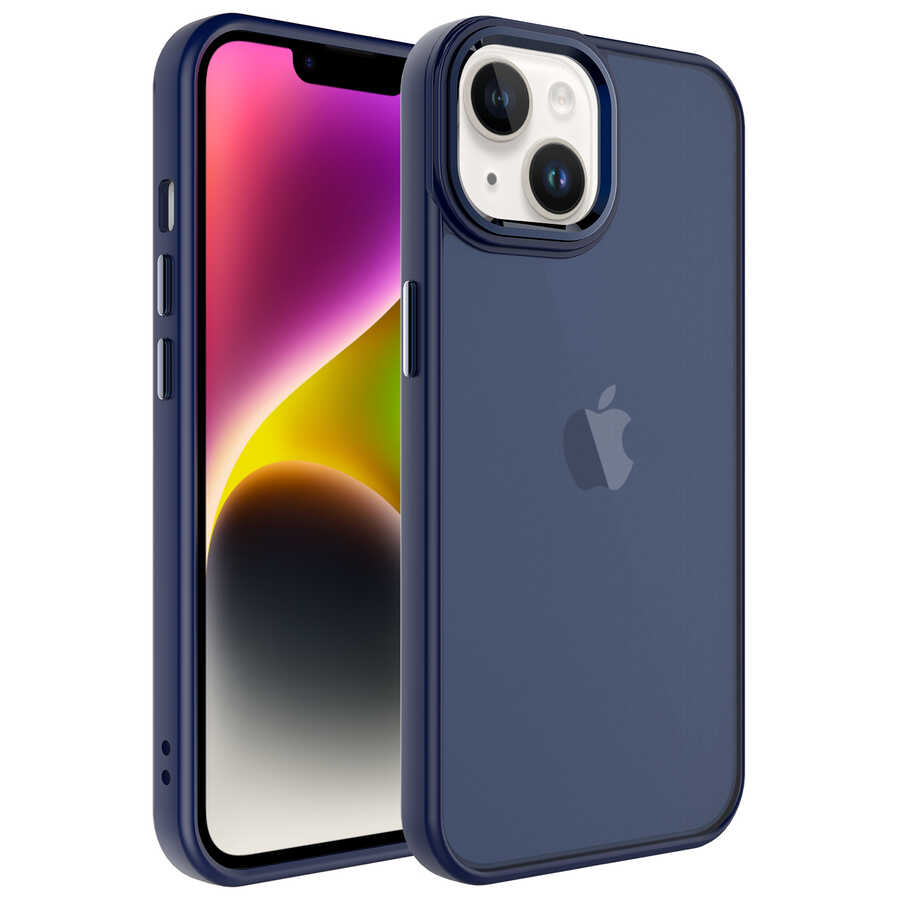 iPhone Uyumlu 14 Plus Kılıf Buzlu Sert PC Zore May Kapak-Lacivert