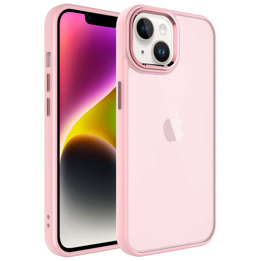iPhone Uyumlu 14 Plus Kılıf Buzlu Sert PC Zore May Kapak-Pembe açık