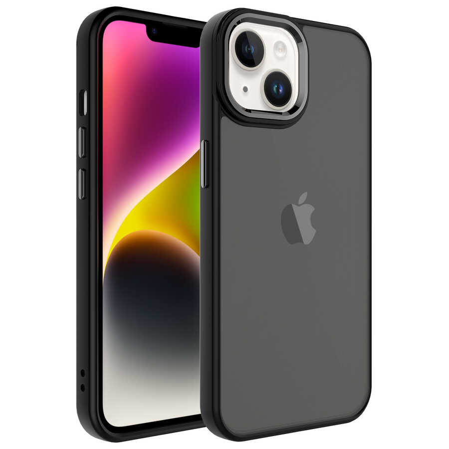 iPhone Uyumlu 14 Plus Kılıf Buzlu Sert PC Zore May Kapak-Siyah