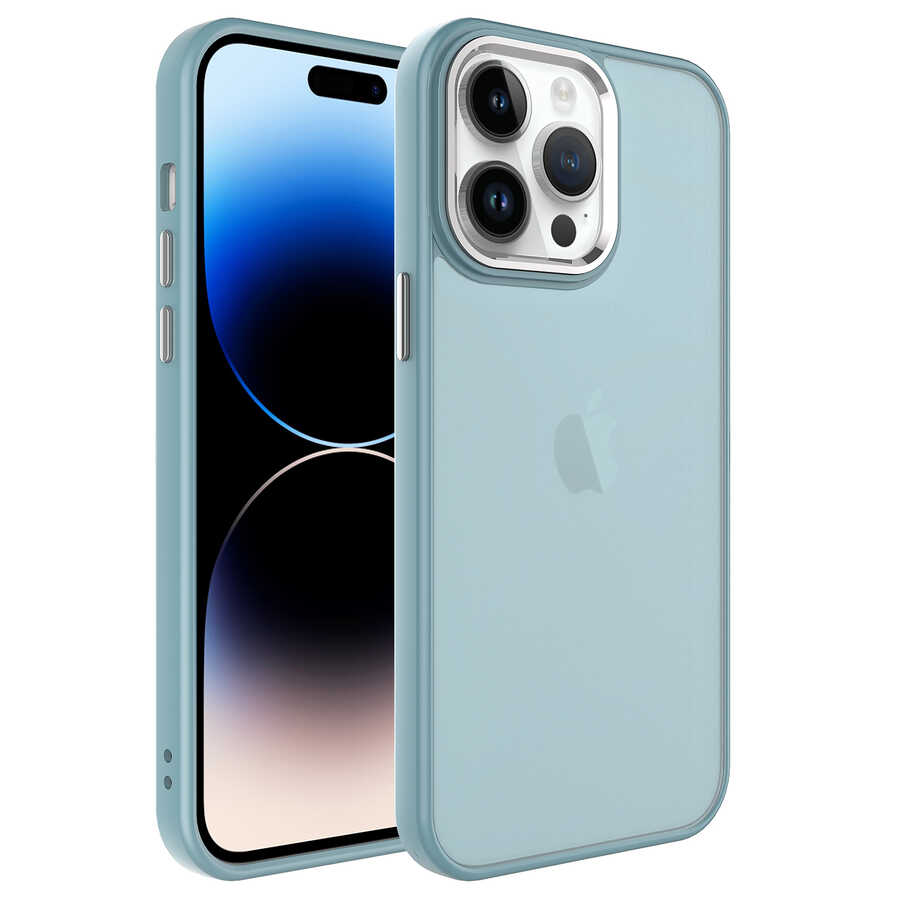 iPhone Uyumlu 14 Pro Max Kılıf Buzlu Sert PC Zore May Kapak-Mavi