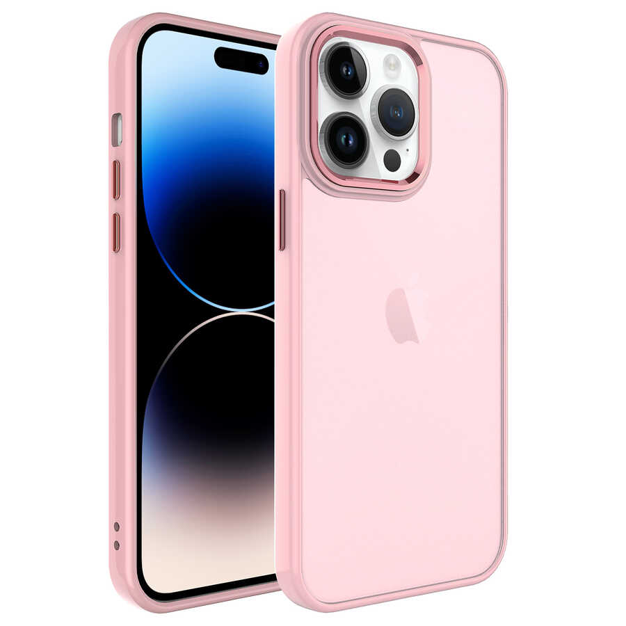iPhone Uyumlu 14 Pro Max Kılıf Buzlu Sert PC Zore May Kapak-Pembe açık