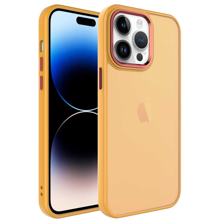 iPhone Uyumlu 14 Pro Max Kılıf Buzlu Sert PC Zore May Kapak-Turuncu