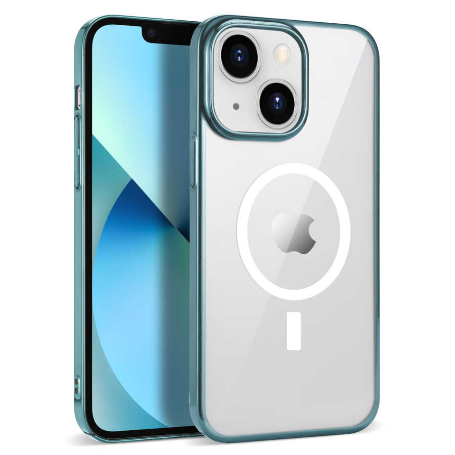 iPhone Uyumlu 13 Kılıf Zore Wireless Şarj Özellikli Pixel M-safe Kapak-Sierra mavi