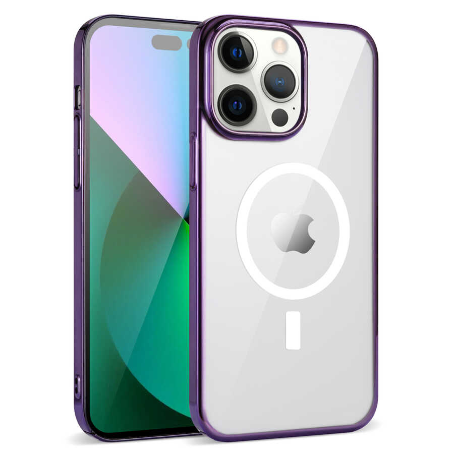 iPhone Uyumlu 14 Pro Kılıf Zore Wireless Şarj Özellikli Pixel M-safe Kapak-Derin mor