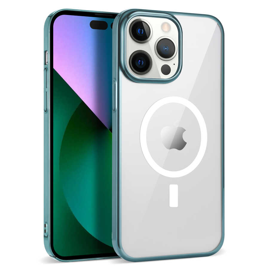 iPhone Uyumlu 14 Pro Kılıf Zore Wireless Şarj Özellikli Pixel M-safe Kapak-Sierra mavi