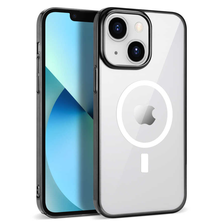 iPhone Uyumlu 14 Plus Kılıf Zore Wireless Şarj Özellikli Pixel M-safe Kapak-Siyah