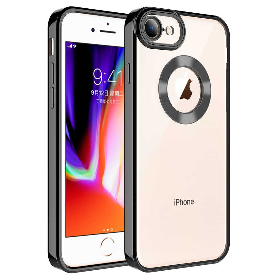iPhone Uyumlu 7 Kılıf Kamera Korumalı Logo Gösteren Zore Omega Kapak-Siyah