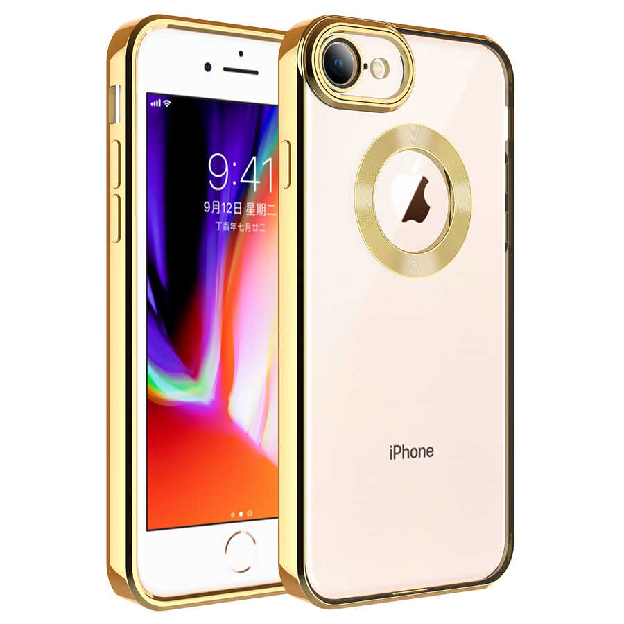 iPhone Uyumlu SE 2020 Kılıf Kamera Korumalı Logo Gösteren Zore Omega Kapak-Gold