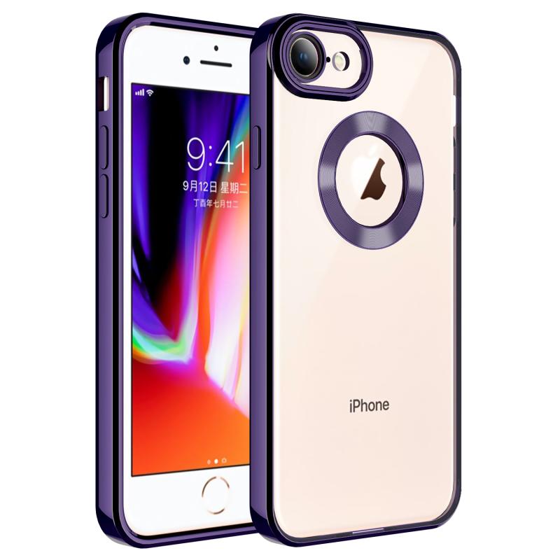 iPhone Uyumlu SE 2022 Kılıf Kamera Korumalı Logo Gösteren Zore Omega Kapak-Derin mor