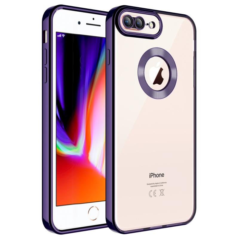 iPhone Uyumlu 7 Plus Kılıf Kamera Korumalı Logo Gösteren Zore Omega Kapak-Derin mor