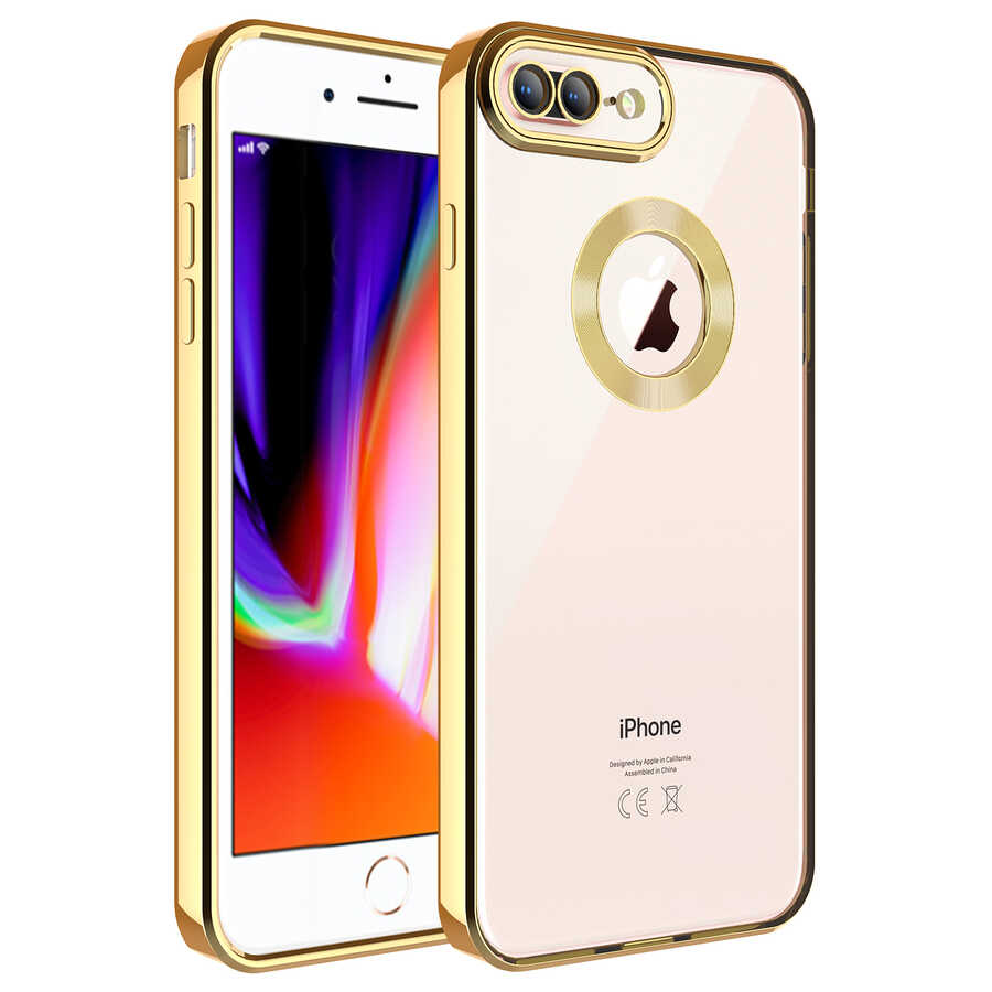 iPhone Uyumlu 7 Plus Kılıf Kamera Korumalı Logo Gösteren Zore Omega Kapak-Gold