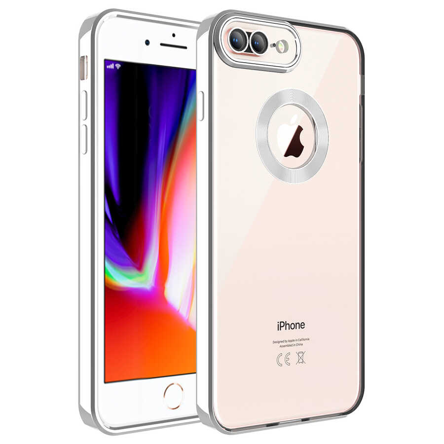 iPhone Uyumlu 7 Plus Kılıf Kamera Korumalı Logo Gösteren Zore Omega Kapak-Gümüş