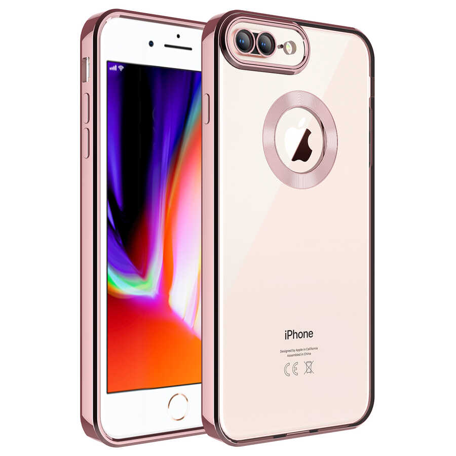 iPhone Uyumlu 7 Plus Kılıf Kamera Korumalı Logo Gösteren Zore Omega Kapak-Rose gold