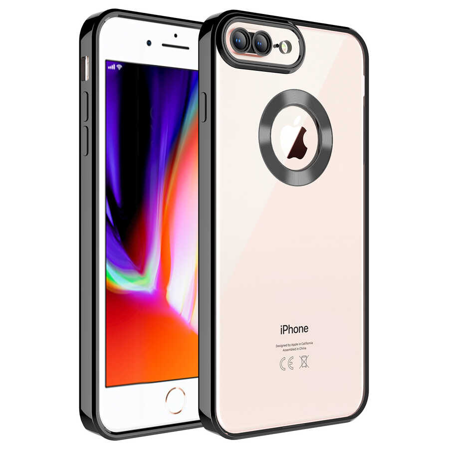 iPhone Uyumlu 7 Plus Kılıf Kamera Korumalı Logo Gösteren Zore Omega Kapak-Siyah