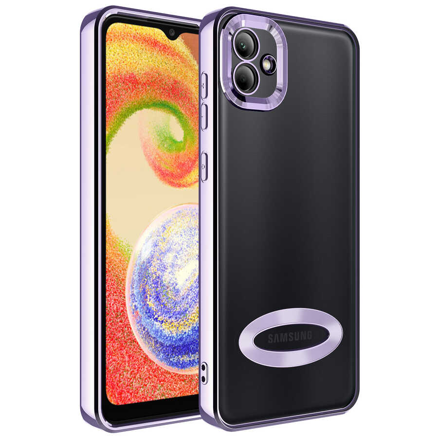 Galaxy Uyumlu A03 Kılıf Kamera Korumalı Logo Gösteren Zore Omega Kapak-Lila