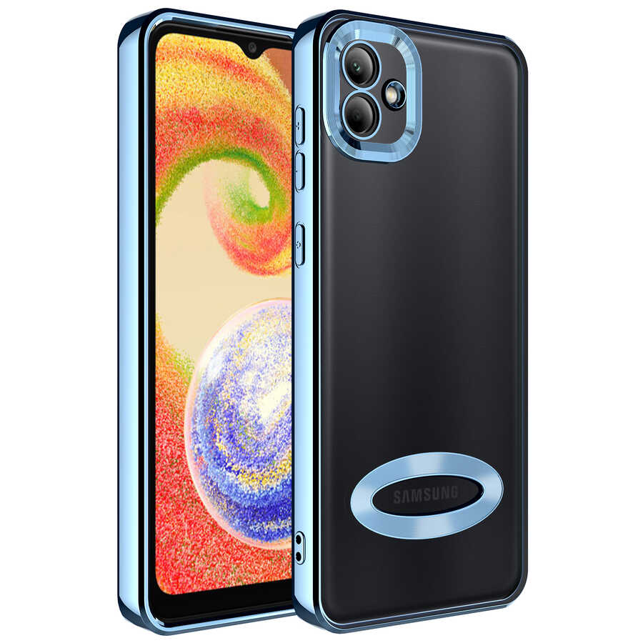 Galaxy Uyumlu A03 Kılıf Kamera Korumalı Logo Gösteren Zore Omega Kapak-Sierra mavi