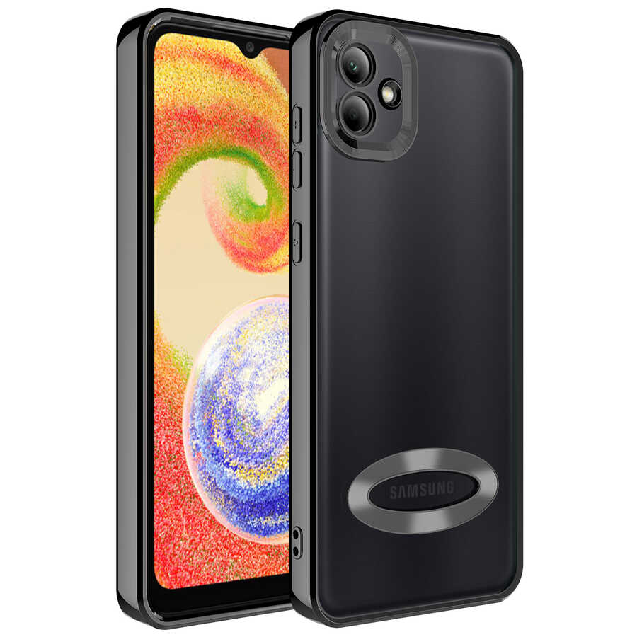 Galaxy Uyumlu A03 Kılıf Kamera Korumalı Logo Gösteren Zore Omega Kapak-Siyah