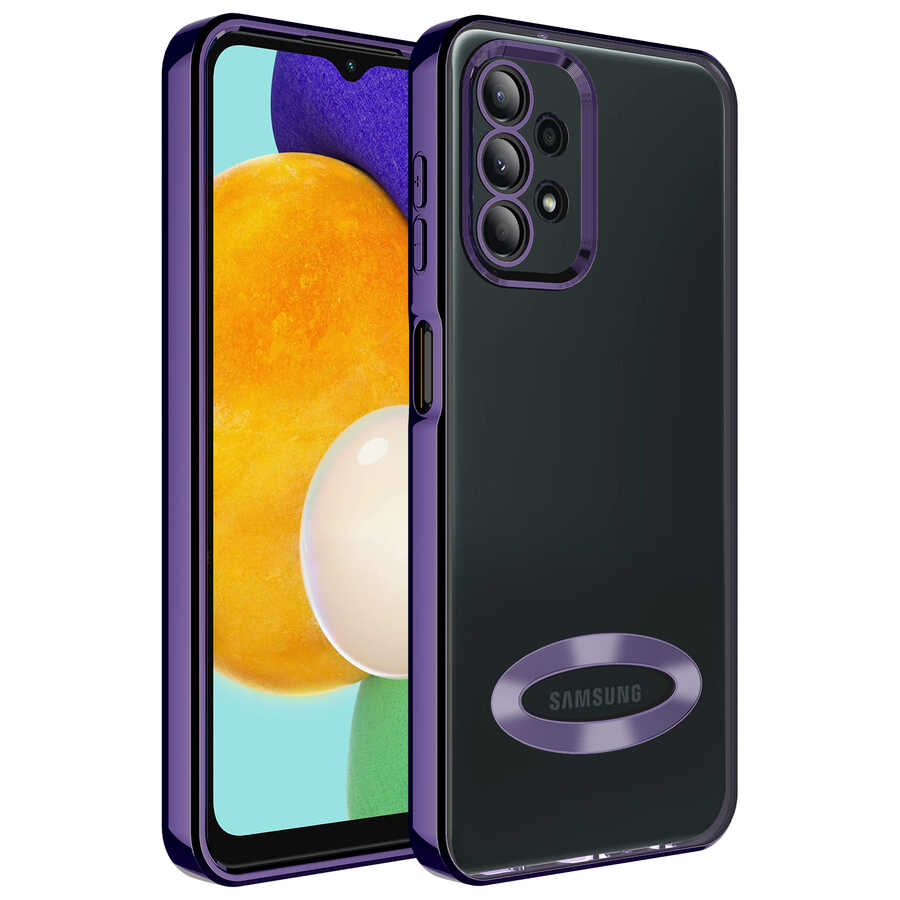 Galaxy Uyumlu A13 4G Kılıf Kamera Korumalı Logo Gösteren Zore Omega Kapak-Derin mor