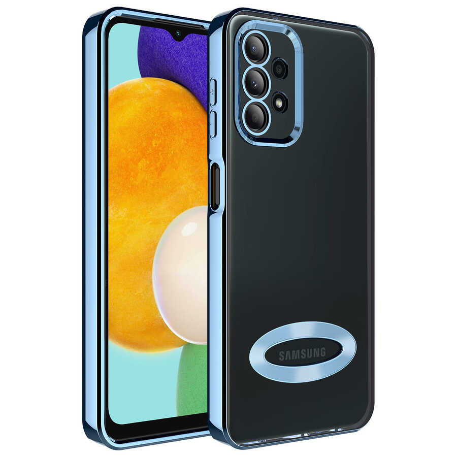 Galaxy Uyumlu A23 Kılıf Kamera Korumalı Logo Gösteren Zore Omega Kapak-Sierra mavi
