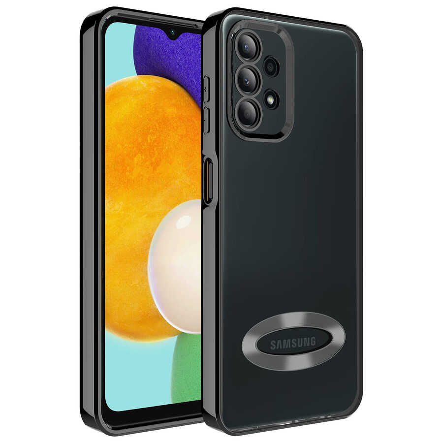 Galaxy Uyumlu A23 Kılıf Kamera Korumalı Logo Gösteren Zore Omega Kapak-Siyah